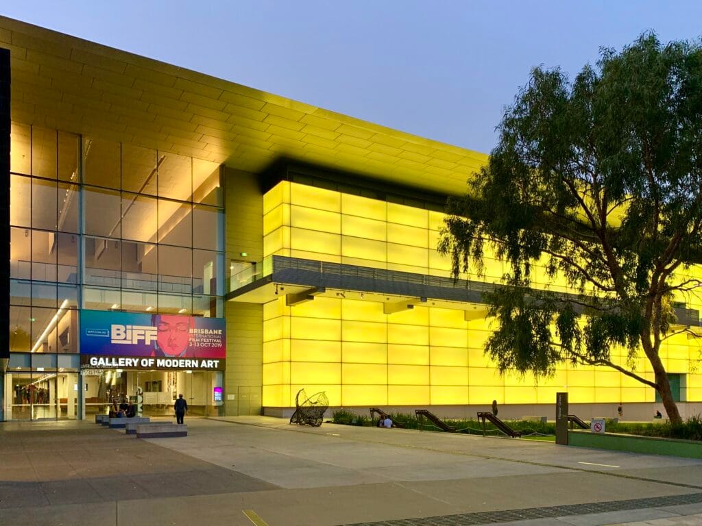 Queensland Gallery of Modern Art at dusk, Brisbane, 2019