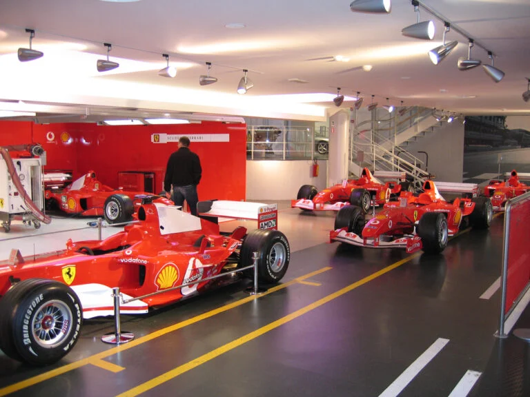 Collection of Ferrari Formula One racing cars at the Ferrari Museum in Maranello, Italy