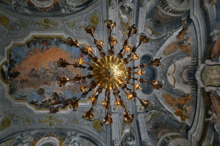 Ceiling and Chandelier of dance hall in Ca' Rezzonico (Venice)