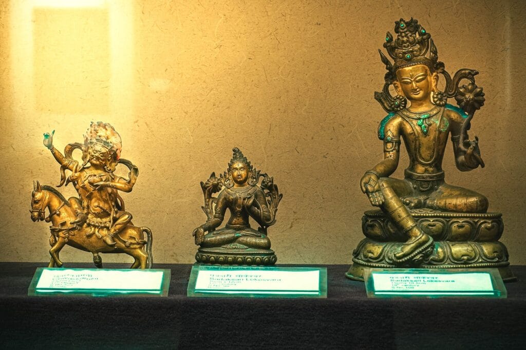 Deities copper statues placed inside the National Museum of Nepal