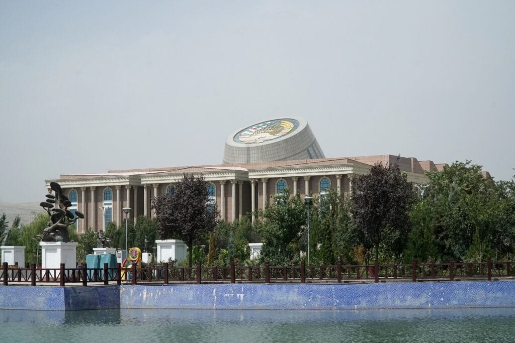 National Museum of Tajikistan with lake and statues