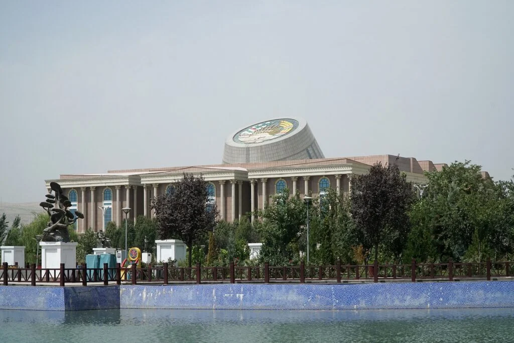 National Museum of Tajikistan with lake and statues